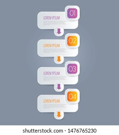 Business banner infographics template for presentation, education, web design, brochures, flyers. Purple and orange tabs. Vector illustration.