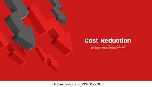 Business banner red, decreasing pointing down red and black arrows business composition