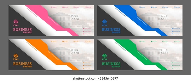 Cartel comercial. Un conjunto de plantillas horizontales coloreadas con espacio para una foto, ilustración o imagen corporativa. Diseño de una portada de catálogo moderna, folleto, proyecto o idea creativa