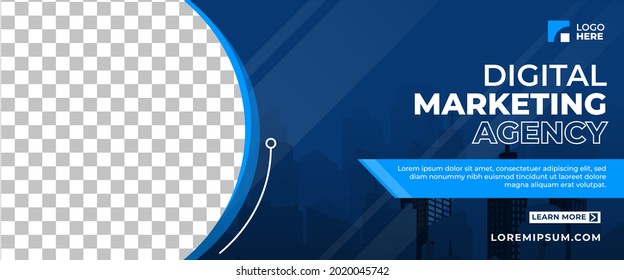 Business banner template design. Abstract light shape and city illustration background. Usable for banner, header, and cover.