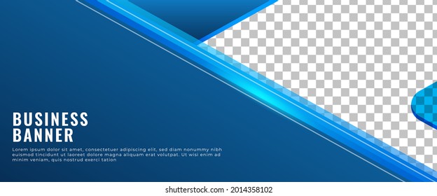 Business banner template design. Editable modern horizontal banner with blue frame and place for photo.