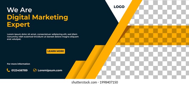 Business banner template design. Modern banner with yellow shape and place for the photo.