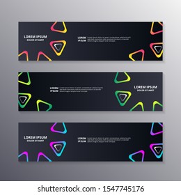 Business Banner Template, Layout Dark Background Design, Corporate Geometric web header or footer in neon gradient color vector template