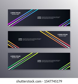 Business Banner Template, Layout Dark Background Design, Corporate Geometric web header or footer in neon gradient color vector template