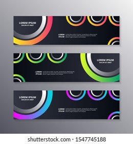 Business Banner Template, Layout Dark Background Design, Corporate Geometric web header or footer in neon gradient color vector template