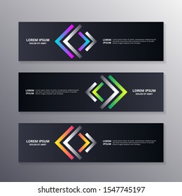 Business Banner Template, Layout Dark Background Design, Corporate Geometric web header or footer in neon gradient color vector template