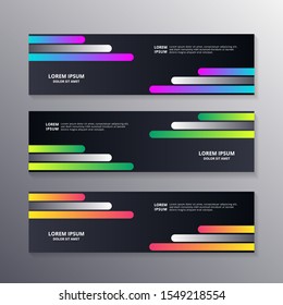 Business Banner Template, Layout Dark Background Design, Corporate Geometric web header or footer in neon gradient color vector template
