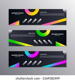 Business Banner Template, Minimal Design Geometric Dark Neon Technology, Applicable for Banners, Header, Footer, Advertising