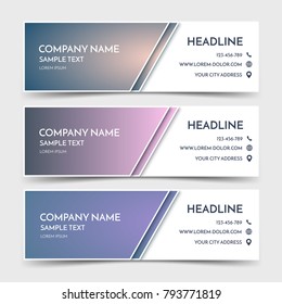 Business Banner template in original colors. Vector corporate identity design, blue technology background layout. Set of modern website headers