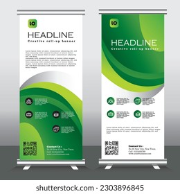Business banner templates elegant modern vertical design, Green Background, Roll up banner template, 