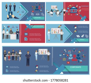 Business banner templates set. Team building. Projects company development info graphic
