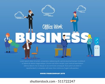 Business banner. Vector businesspeople, executive manager, secretary, courier, boss chief, subordinate work from office. Business banner template for corporate staff and working process illustration
