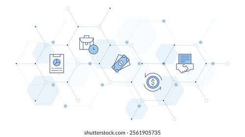 Business Banner Vector Illustration with Icon Style in Between. Line Duotone icon. Containing money, investment, report, business, contract.