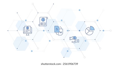 Business Banner Vector Illustration with Icon Style in Between. Line Duotone icon. Containing accounting, business and finance, invoice, data management, documents.