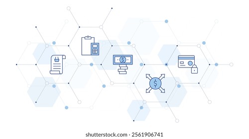 Business Banner Vector Illustration with Icon Style in Between. Line Duotone icon. Containing accounting, credit card, money, bill, exchange.