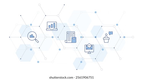 Business Banner Vector Illustration with Icon Style in Between. Line Duotone icon. Containing accounting, money, statistics, bar chart, card payment.