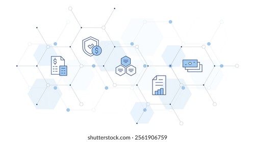 Business Banner Vector Illustration with Icon Style in Between. Line Duotone icon. Containing growth, money, diagram, accounting, guarantee.