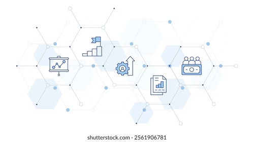 Business Banner Vector Illustration with Icon Style in Between. Line Duotone icon. Containing goal, business, funds, line graph, business report.
