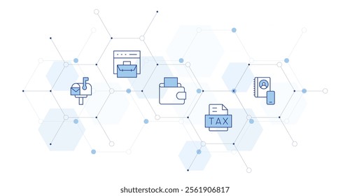 Business Banner Vector Illustration with Icon Style in Between. Line Duotone icon. Containing credit card, tax, business, statistics, wallet.