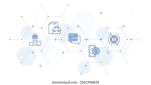 Business Banner Vector Illustration with Icon Style in Between. Line Duotone icon. Containing cash, economy, career, graphs, portfolio.