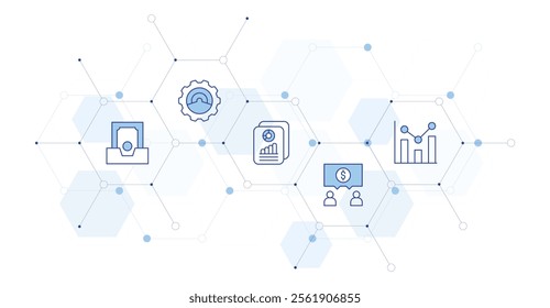 Business Banner Vector Illustration with Icon Style in Between. Line Duotone icon. Containing business, bar chart, document, creation, business report.