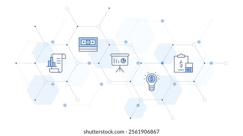 Business Banner Vector Illustration with Icon Style in Between. Line Duotone icon. Containing analytics, business idea, money, finance, business presentation.