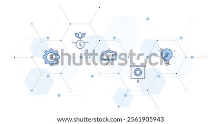 Business Banner Vector Illustration with Icon Style in Between. Line Duotone icon. Containing setting, return, strategy, money, idea.