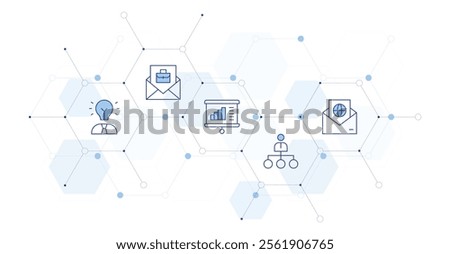 Business Banner Vector Illustration with Icon Style in Between. Line Duotone icon. Containing hired, hierarchy, business, presentation, pioneer.