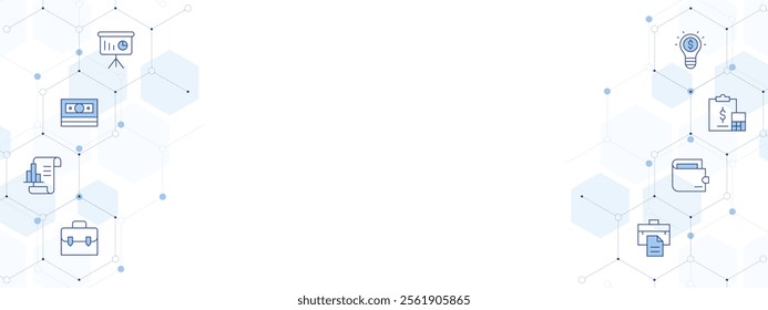 Business Banner Vector Illustration with Two-sided Icon Style. Line Duotone icon. Containing analytics, business idea, money, finance, briefcase, business presentation, suitcase, wallet.