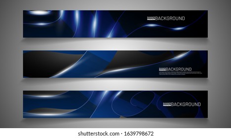 Business banner vector template. blue corrugated shapes with sparkling white on a dark background