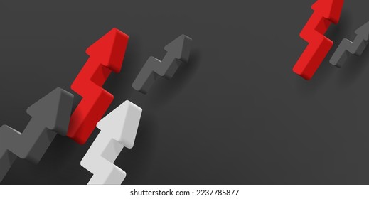 Business banner with volume 3d arrows of different shape pointing up, render composition