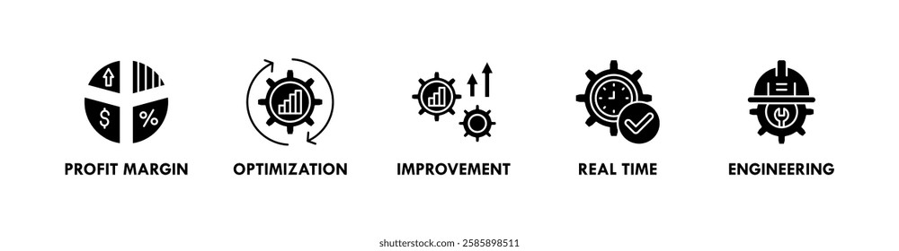 Business banner web icon illustration concept with icon of profit margin, optimization, improvement, real time, and engineering