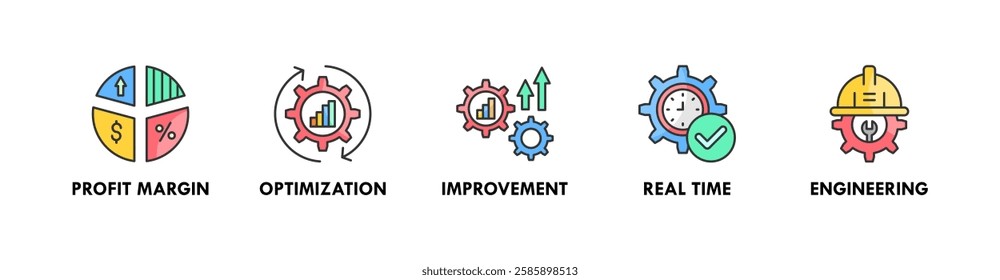 Business banner web icon illustration concept with icon of profit margin, optimization, improvement, real time, and engineering