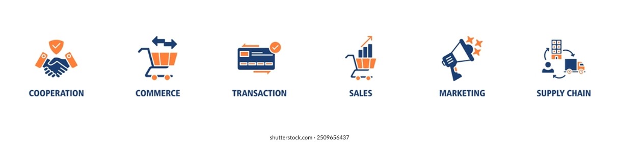 Business to business banner web icon set vector illustration concept with icon of cooperation, commerce, transaction, sales, marketing, supply chain icon symbol background live stroke editable