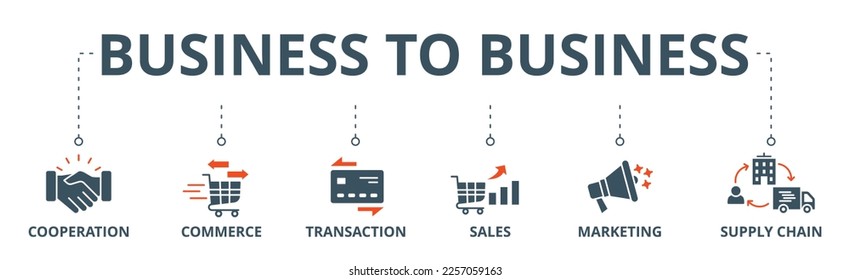 Business to business banner web icon vector illustration concept with icon of cooperation, commerce, transaction, sales, marketing, supply chain