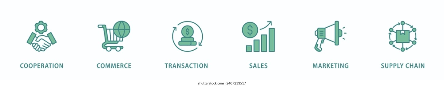 Business to business banner web icon vector illustration concept with icon of cooperation, commerce, transaction, sales, marketing, supply chain