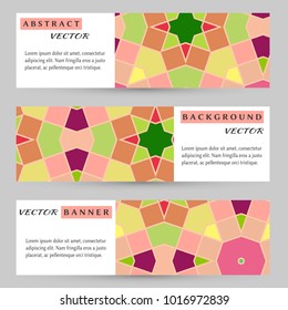 Business banners headers set, abstract patterns. Horizontal template layout for website design. Minimalistic style, geometric elements for futuristic modern background. Vector illustration