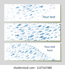 Business banners set with fishes design. Vector graphic illustration