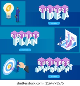 Business banners set. Highly detailed vector illustration of isometric objects