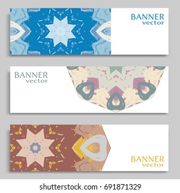 Business banners set isolated elements, horizontal template layout for website design. Colorful grunge mandala backgrounds, creative cover header in rectangle size. Abstract modern art