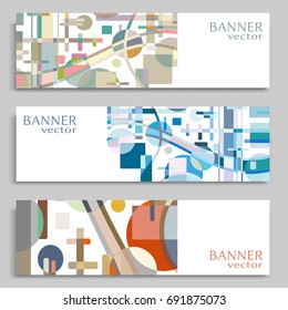 Business banners set isolated elements, horizontal template layout for website design. Simple geometric shapes, creative cover header in rectangle size. Modern art, vector abstract background.