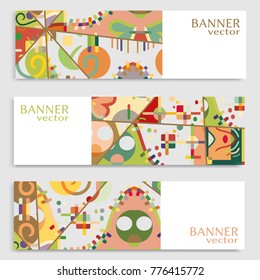 Business banners set isolated elements, horizontal template layout for website design. Simple geometric shapes, creative cover header in rectangle size. Modern art, vector geometry abstract background
