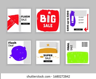 Business banners. Social Media Design. Template vector. Abstract red violet green blots on white background