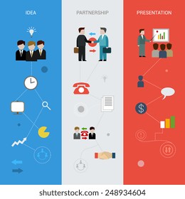 Business banners vertical set with idea partnership presentation elements isolated vector illustration