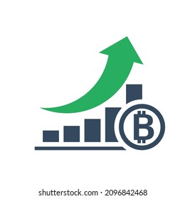 Business Bar Chart With Exponential Rise Trend And Bitcoin Symbol