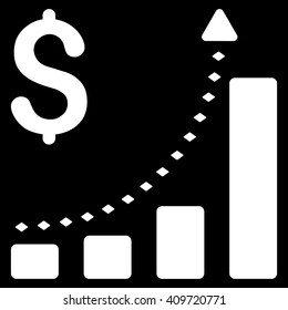 Business Bar Chart Positive Trend vector toolbar icon. Style is flat icon symbol, white color, black background, rhombus dots.