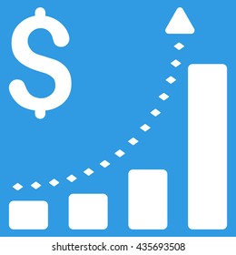 Business Bar Chart Positive Trend vector toolbar icon. Style is flat icon symbol, white color, blue background, rhombus dots.