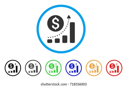 Business Bar Chart Positive Trend rounded icon. Style is a flat business bar chart positive trend gray symbol inside light blue circle with black, gray, green, blue, red, orange color versions.