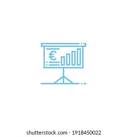 business bar chart presentation icon in blue on black and white background. diagram, report, black, graph, graphic, illustration, arrow, design, vector, growth, finance, flat, marketing, symbol