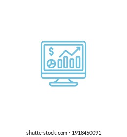 business bar chart presentation icon in blue on black and white background. diagram, report, black, graph, graphic, illustration, arrow, design, vector, growth, finance, flat, marketing, symbol